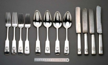 Russian Crested Silver Flatware Set (4 each of tablespoons, forks and knives)