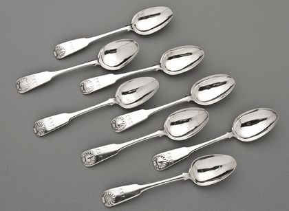 Scottish Provincial Silver Shell Teaspoons (set of 8) - Perth, James Stobie, John Pringle
