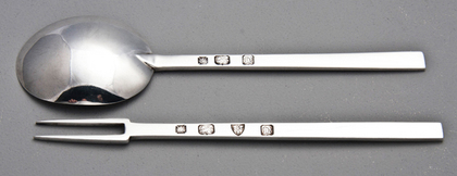 Silver 2 Pronged Notched Puritan Fork and Matching Spoon - Replica of Manners Fork and Spoon, 1632