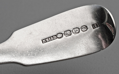 Irish Silver Rat Tail Dessert Spoons (Set of 6) - James Brady, Dublin, Neill, Belfast
