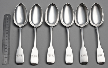 Irish Silver Rat Tail Dessert Spoons (Set of 6) - James Brady, Dublin, Neill, Belfast