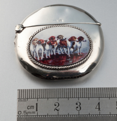 Antique Silver and Enamel Vesta Case - English Foxhounds