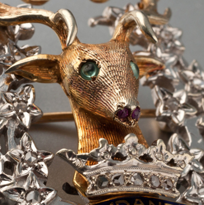 Gordon Highlanders Gold and Diamond Sweetheart Brooch - Bydand, Stand and Fight - John Barrett