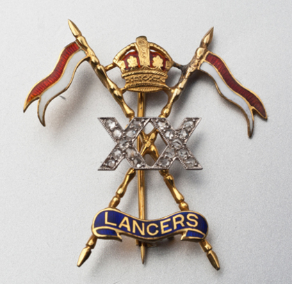 20th Lancers Gold and Diamond Sweetheart Brooch