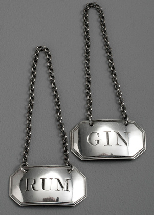 Georgian Silver Wine Label Pair  - Gin & Rum - Phipps & Robinson