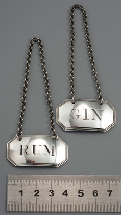 Georgian Silver Wine Label Pair  - Gin & Rum - Phipps & Robinson