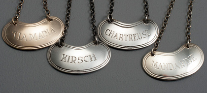 Continental 925 Sterling Silver Wine Labels (2 Pairs) - Mandarine, Tia Maria, Kirsch, Chartreuse (Two Unrecorded Names)
