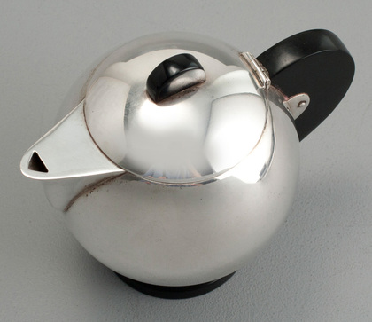German Art Deco Silver & Bakelite Globe Teapot
