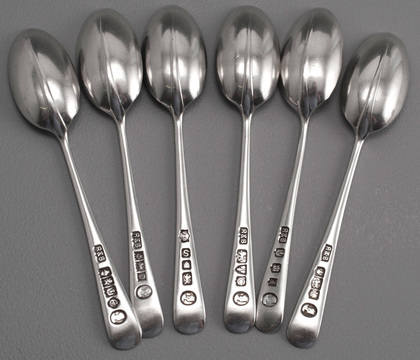 Liberty Sterling Silver Coronation Rat Tail Hanoverian Teaspoons (Set of 6) - British Hallmarks, London, Birmingham, Sheffield, Chester, Glasgow, Edinburgh -  British Hallmarks