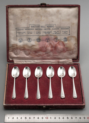 Liberty Sterling Silver Coronation Rat Tail Hanoverian Teaspoons (Set of 6) - British Hallmarks, London, Birmingham, Sheffield, Chester, Glasgow, Edinburgh -  British Hallmarks