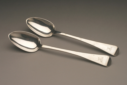 Antique Silver Basting spoons (Pair) - Elias Chadwick Pudleston Family Crest