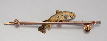 9 Carat Gold and Cast Silver & Enamel Rainbow Trout Fishing Brooch