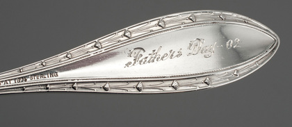 Whiting Indian Pattern Sterling Silver Cheese (Stilton) Scoop - Gold Wash, Bright Cut, Retailer N Harding & Co, Boston, Designer Charles Osborne
