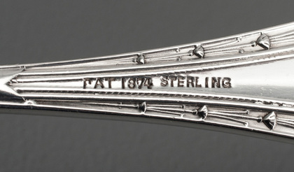 Whiting Indian Pattern Sterling Silver Cheese (Stilton) Scoop - Gold Wash, Bright Cut, Retailer N Harding & Co, Boston, Designer Charles Osborne