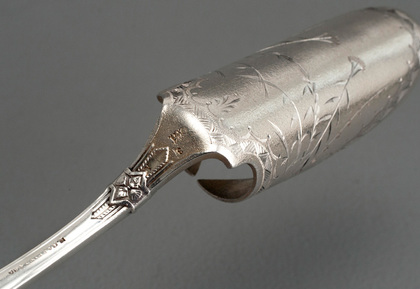 Whiting Indian Pattern Sterling Silver Cheese (Stilton) Scoop - Gold Wash, Bright Cut, Retailer N Harding & Co, Boston, Designer Charles Osborne