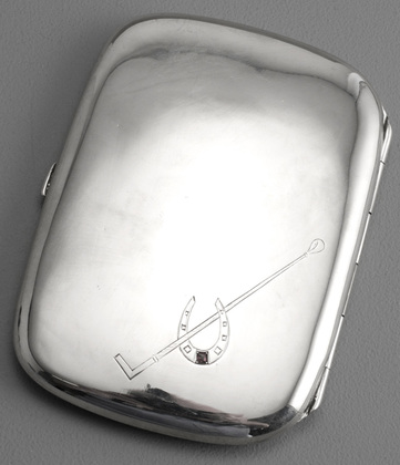 German Silver Cigarette Case - Horseshoe, Ruby, Riding Crop