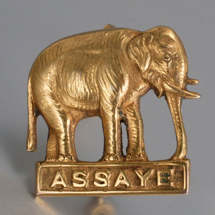 Indian Colonial 9 Carat Gold Military Sweetheart Brooch - Elephant, Assaye, Royal Highland Fusiliers, Hamilton & Co.