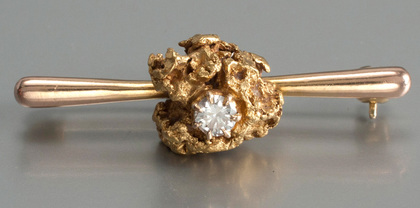 Gold Nugget and Diamond Brooch