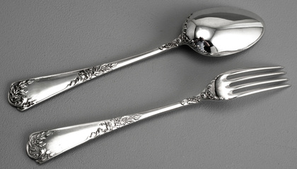 Puiforcat 950 Antique French Silver Louis XV Pattern Luncheon/ Dessert Flatware Set ( 6 Spoons and 6 Forks)