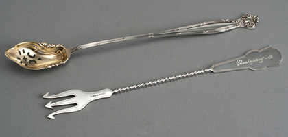 Antique American Sterling Silver Olive Spoon & Olive Fork - Towle Empire, Clark & Biddle