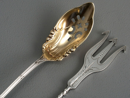 Antique American Sterling Silver Olive Spoon & Olive Fork - Towle Empire, Clark & Biddle