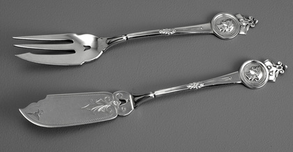 Gorham Medallion Sterling Silver Pastry Fork and Pickle Knife - Patent 1864