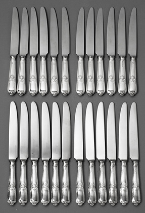 Sterling Silver Knife Set (12 Table knives, 12 Dessert Knives) - Louis XIV, Roberts & Belk