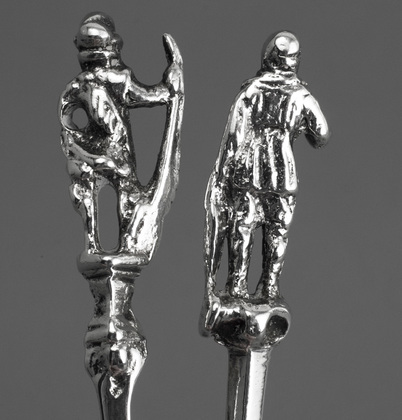 18th Century Dutch Silver Memorial or Figural Spoons (Two) - Amsterdam, Johannes Selling, Delft, Adriaen Brandt