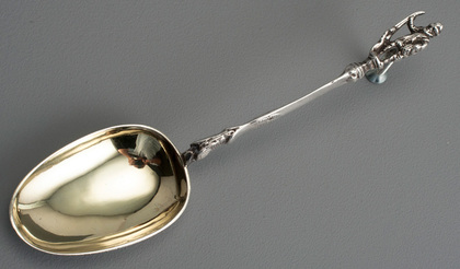 18th Century Dutch Silver Memorial or Figural Spoons (Two) - Amsterdam, Johannes Selling, Delft, Adriaen Brandt
