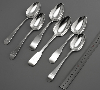 Irish Georgian Silver Tablespoons (Mixed Collection of 6) - Old English, Fiddle Patterns