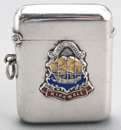 Antique Silver and Enamel Vesta Case - Kirkwall - Si Deus Nobiscum