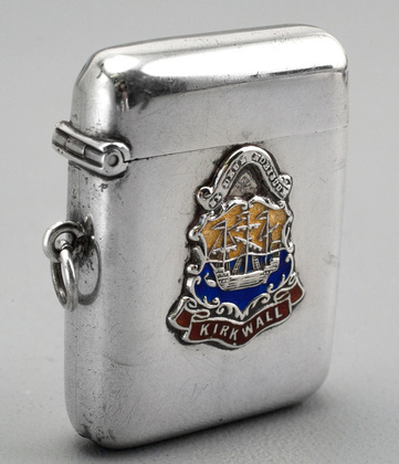 Antique Silver and Enamel Vesta Case - Kirkwall - Si Deus Nobiscum