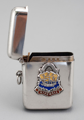 Antique Silver and Enamel Vesta Case - Kirkwall - Si Deus Nobiscum