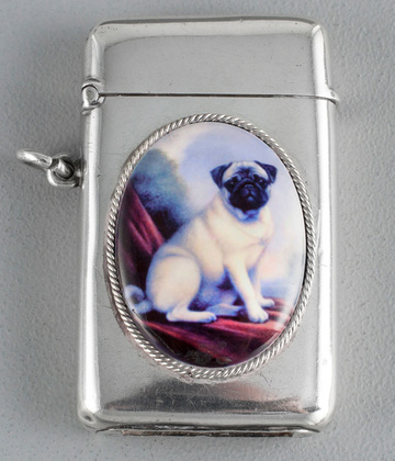 Victorian Silver and Enamel Vesta Case - Pug, Dog Vesta