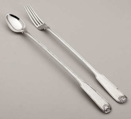 Rare Chinese Export Silver Long Handled Pickle Fork and Spoon - Khecheong