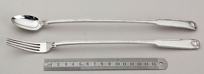 Rare Chinese Export Silver Long Handled Pickle Fork and Spoon - Khecheong