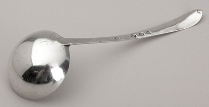Irish Georgian Silver Sauce Ladle - John Power, Dublin, Bassett Family Crest