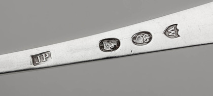 Irish Georgian Silver Sauce Ladle - John Power, Dublin, Bassett Family Crest