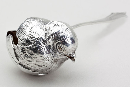 Sampson Mordan Silver Hatching Chick Sugar Spoon/ Baby Feeding Spoon