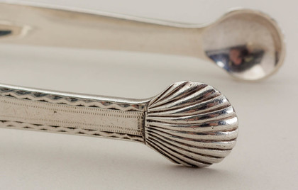 Irish Georgian Silver Bright Cut Silver Sugar Tongs - Dublin Bow, Benjamin Tait