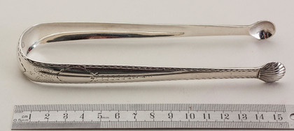 Irish Georgian Silver Bright Cut Silver Sugar Tongs - Dublin Bow, Benjamin Tait