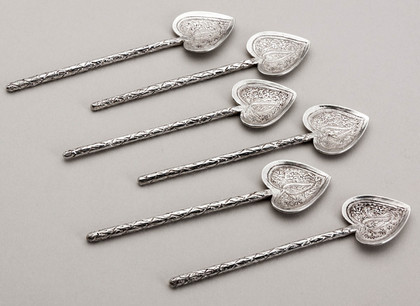 Indian Silver Heart Shaped Teaspoons (Set of 6) - Raj Period
