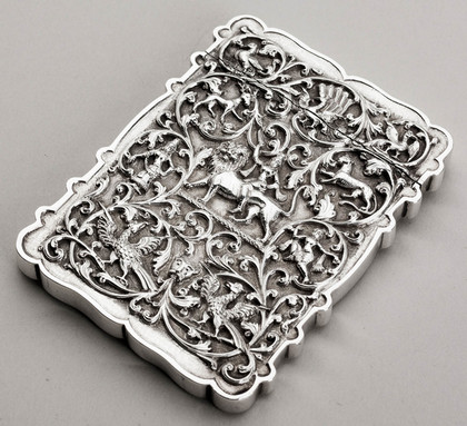 Antique Indian Mughal Silver Raj Period  Card Case - Durga Hindu Goddess