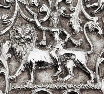 Antique Indian Mughal Silver Raj Period  Card Case - Durga Hindu Goddess