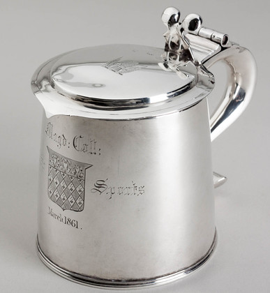Charles II Silver Flat Lidded Tankard - Oxford University, Magdalen College