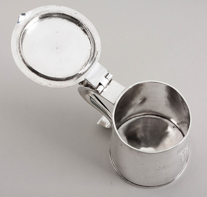 Charles II Silver Flat Lidded Tankard - Oxford University, Magdalen College