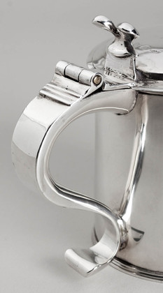 Charles II Silver Flat Lidded Tankard - Oxford University, Magdalen College
