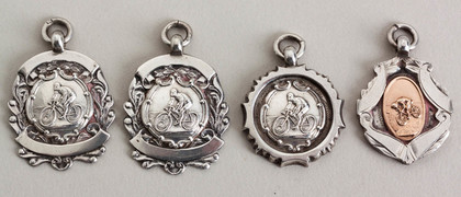 Set of 4 Sterling Silver and Gold Cycling Fob Medallions - FWCC, R Richardson, Foster Wheeler Cycling Club