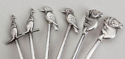 Australian Sterling Silver Fauna & Flora Souvenir Spoons (Set of 6) - Kangaroo, Koala, Kookaburra, Hardy Bros, WJ Sanders