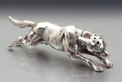 Victorian Novelty Cast Silver Dog Pepper - Thomas Johnson, Frederick Edmonds